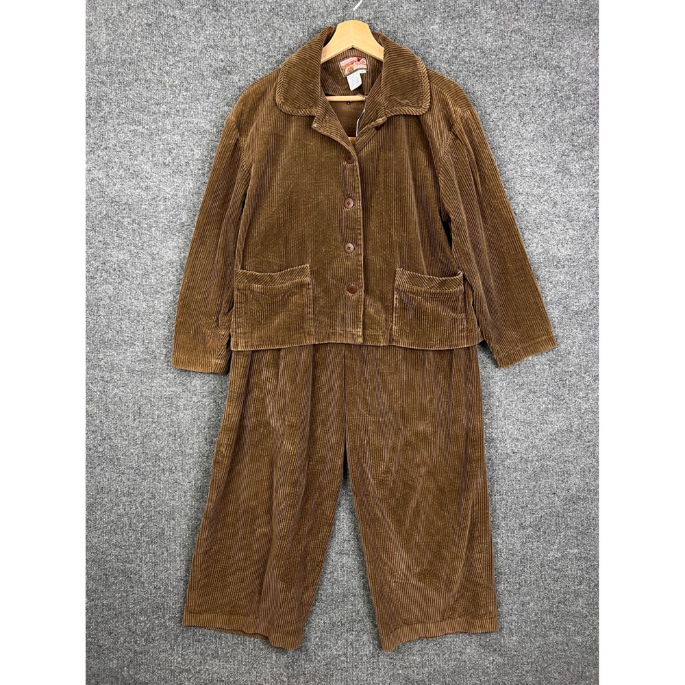 April Cornell Corduroy Pants Womens M Brownv jacket S  Pleated Wide Leg Crop